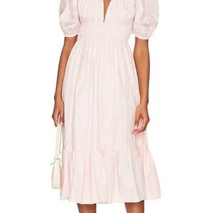 Tularosa Light Pink Midi Dress with Puff Sleeves